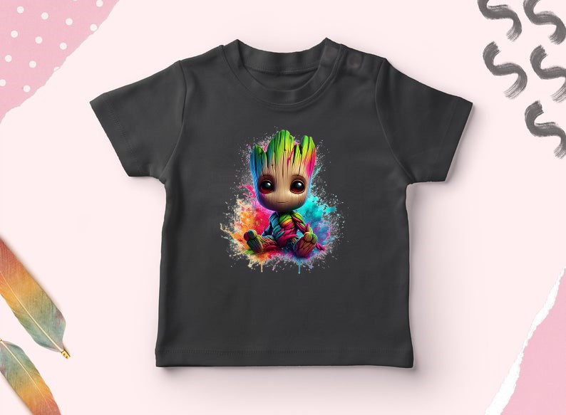 groot assis couleurs transfert thermocollant impression dtf flex textile t-shirt sweat pull veste jeans jogging enfant bébé homme femme