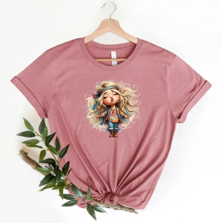 fillette hippie transfert thermocollant impression dtf flex textile t-shirt femme enfant homme jeans veste sweat top pull