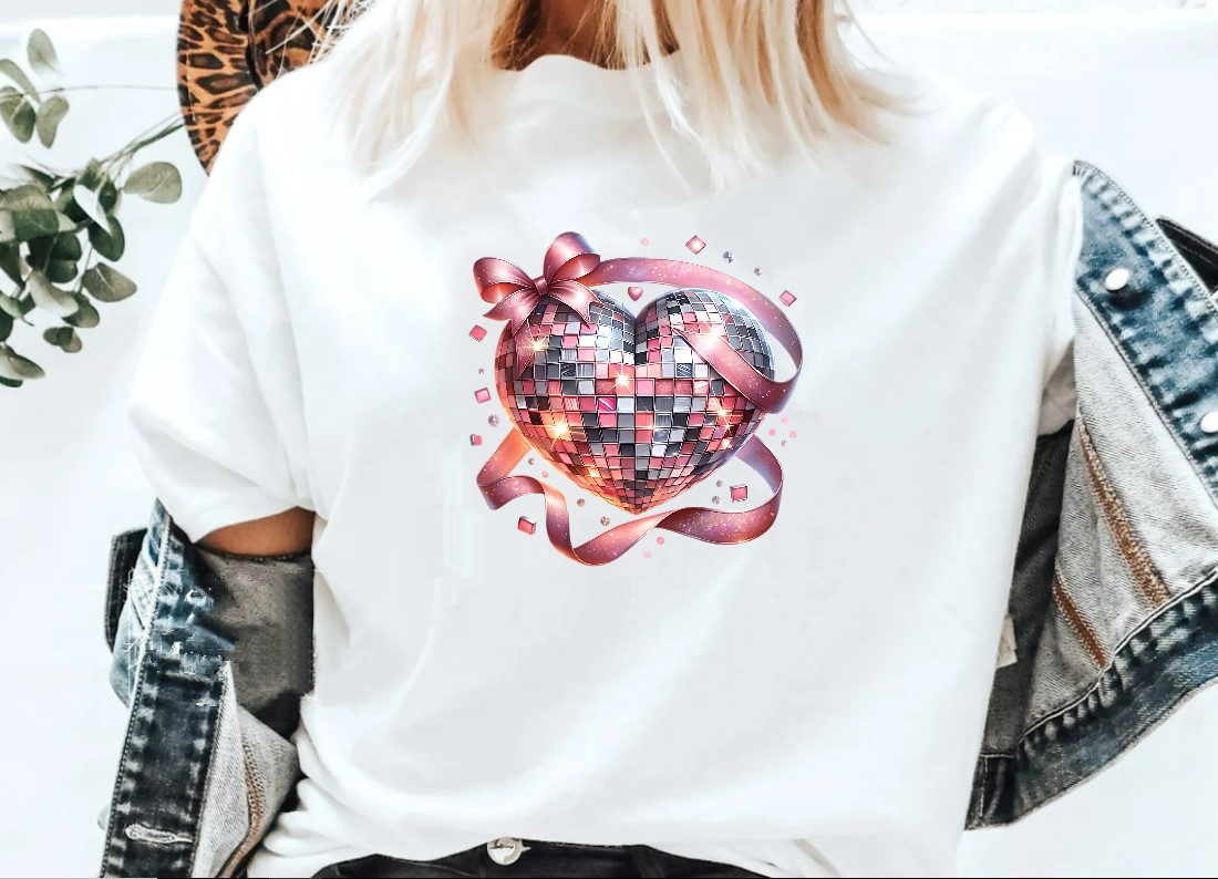 coeur facettes ruban transfert thermocollant impression dtf flex textile t-shirt femme enfant homme pull sweat veste robe jeans