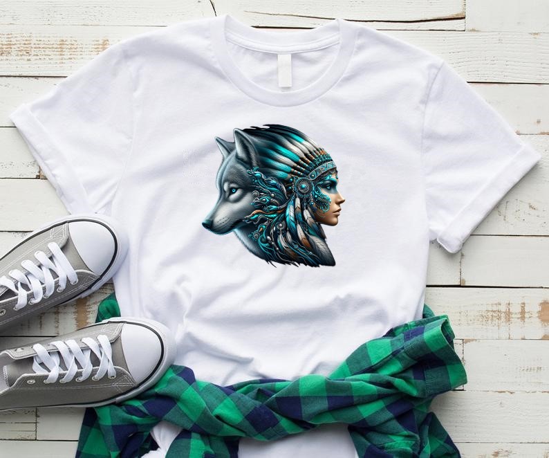 Visages Femme Loup transfert thermocollant impression dtf flex textile t-shirt homme femme enfant pull sweat jeans veste