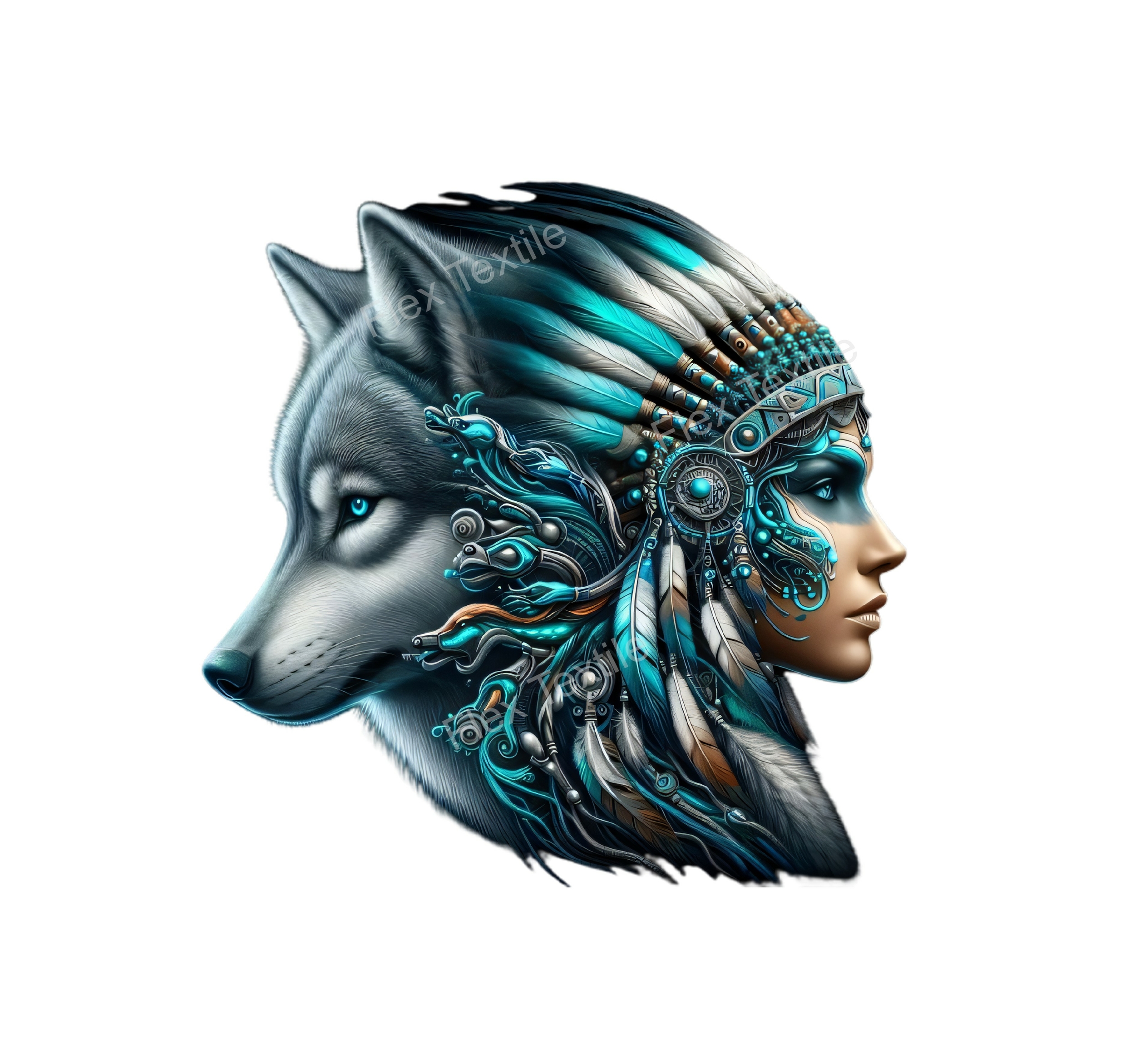 Visages Femme Loup transfert thermocollant impression dtf flex textile