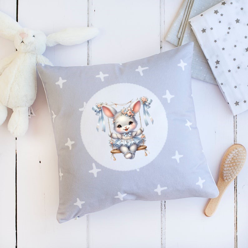 Lapin Balançoire transfert thermocollant impression dtf flex textile coussin oreillers accessoires déco