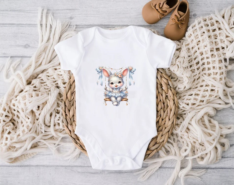 Lapin Balançoire transfert thermocollant impression dtf flex textile body bébé vêtement layette