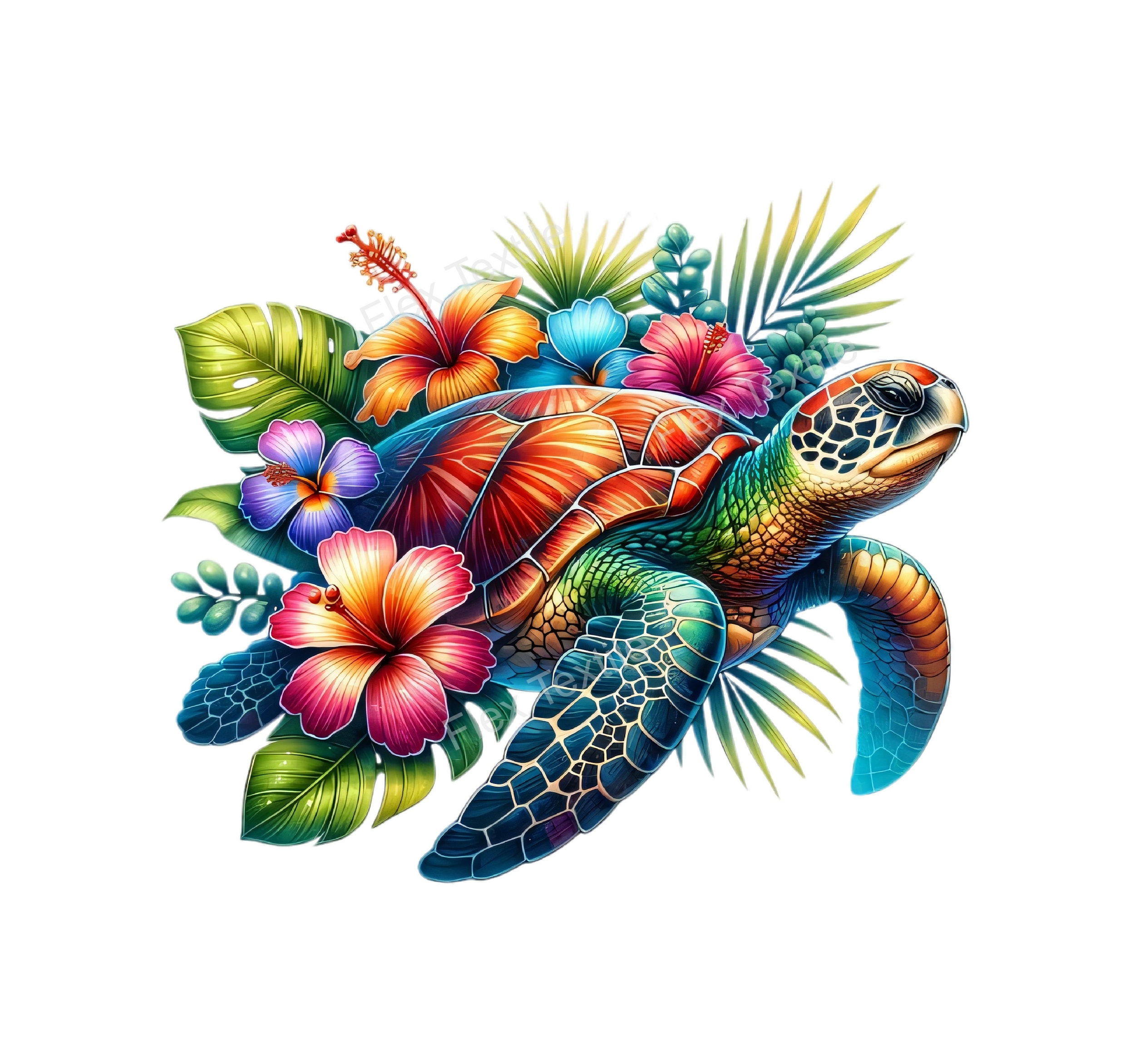 Tortue Mer Fleurs Hibiscus transfert thermocollant impression dtf flex textile