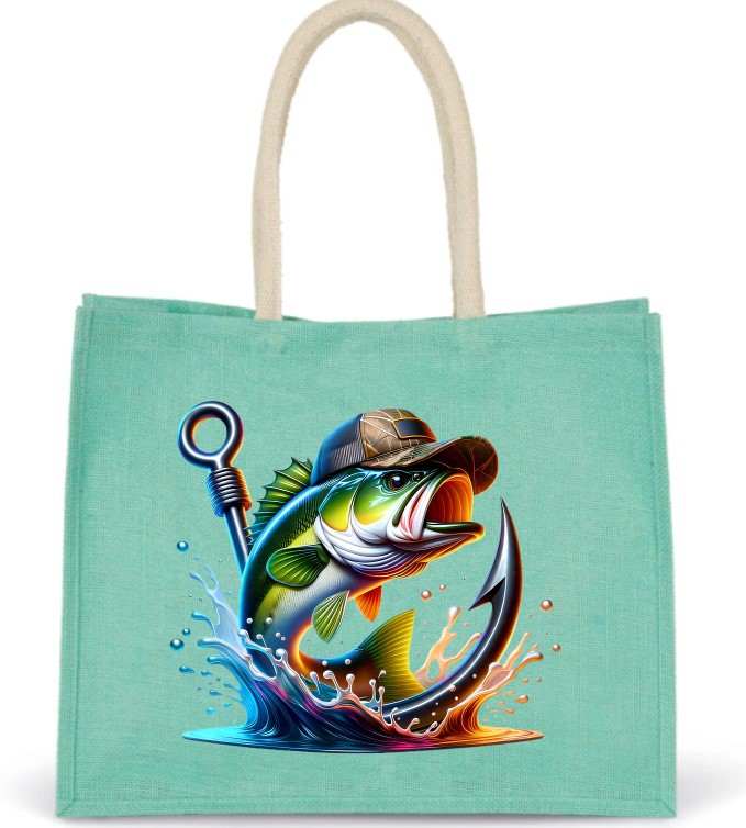 Poisson Hameçon Chapeau transfert thermocollant impression dtf flex textile sac shopping plage dos voyage mains