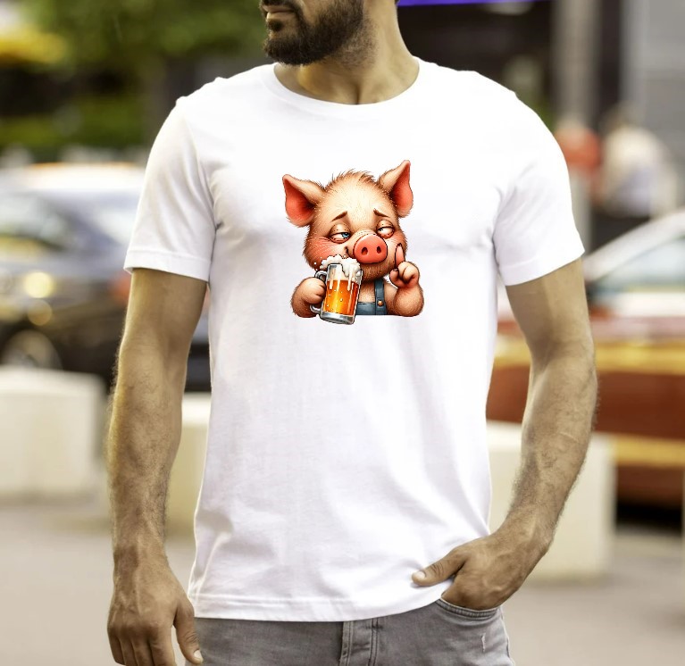 Cochon Bière transfert thermocollant impression dtf flex textile t-shirt homme femme sweat pull jeans casquette veste