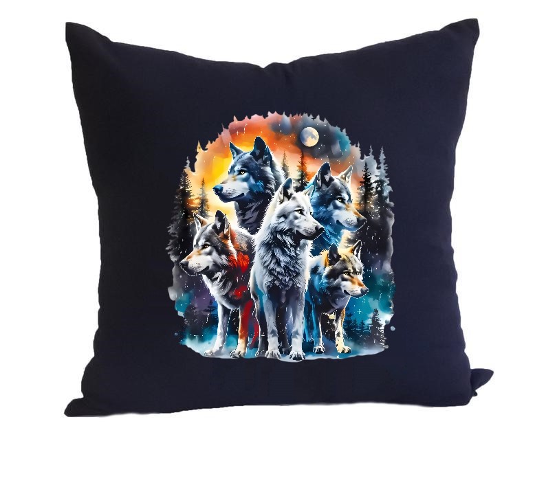 Loups Meute Forêt Neige transfert thermocollant impression dtf flex textile coussin oreillers accessoires déco