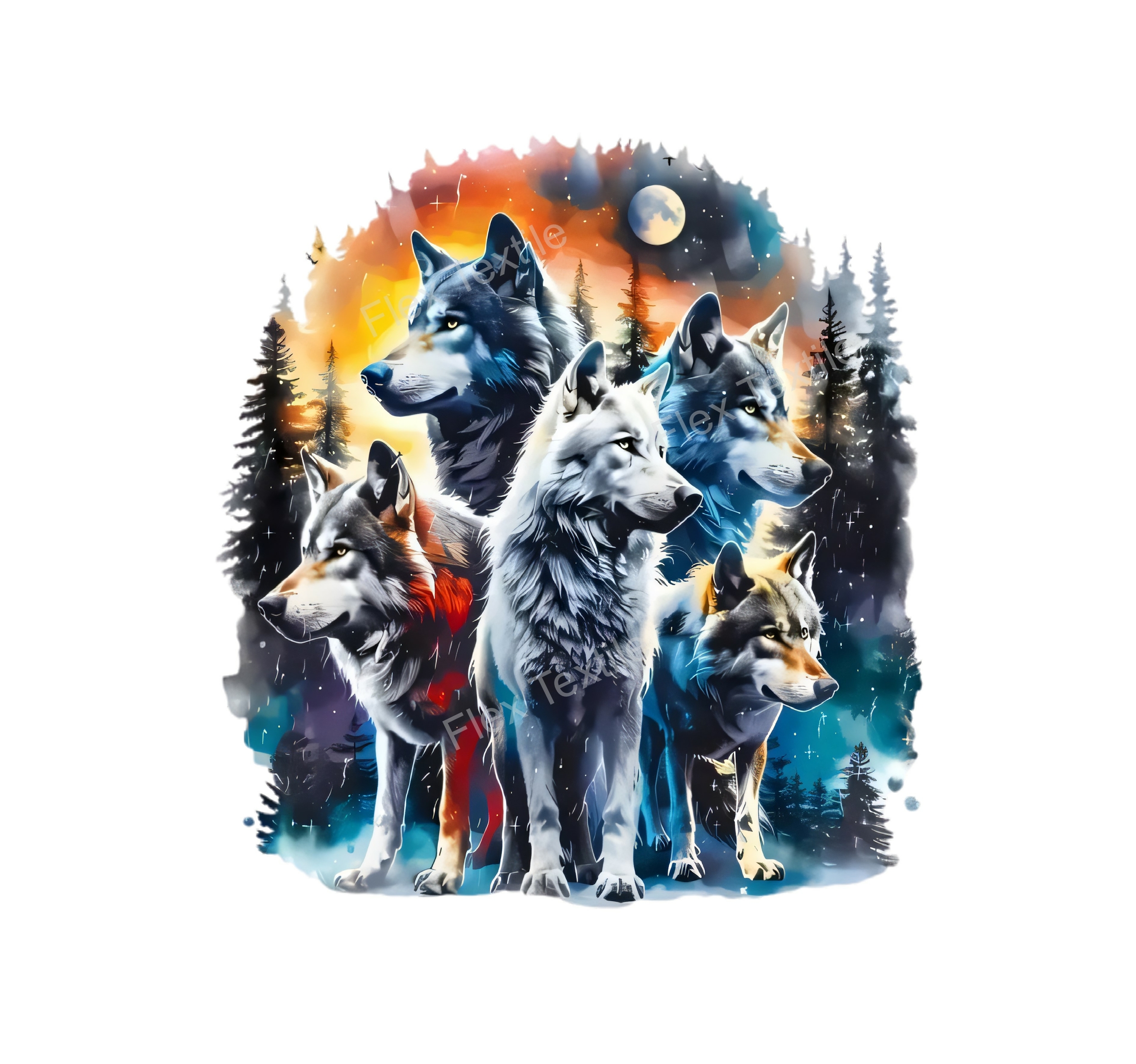 Loups Meute Forêt Neige transfert thermocollant impression dtf flex textile