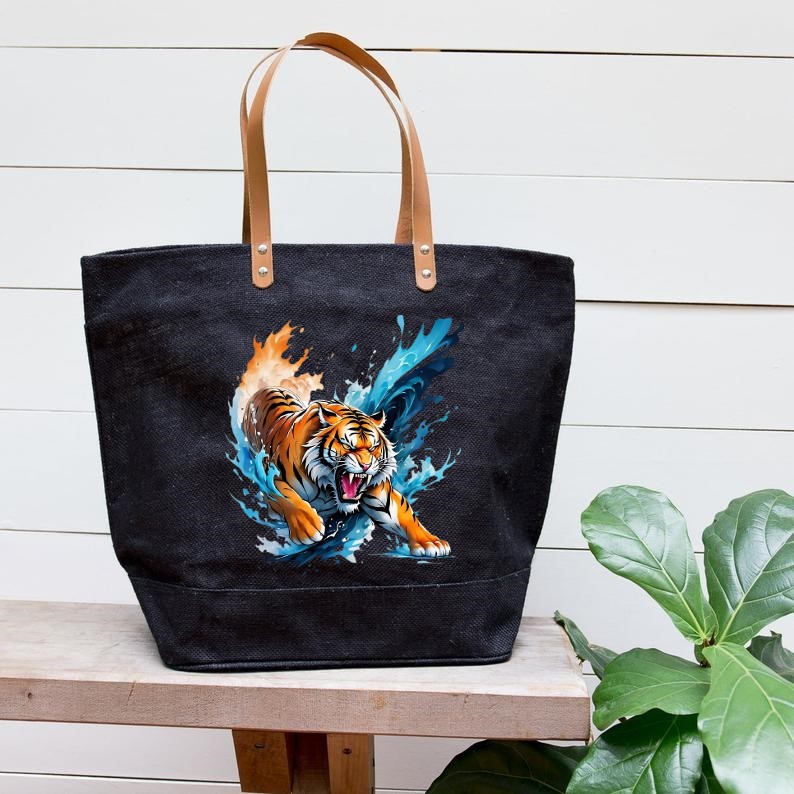 Tigre Eau transfert thermocollant impression dtf flex textile sac shopping dos voyage plage mains