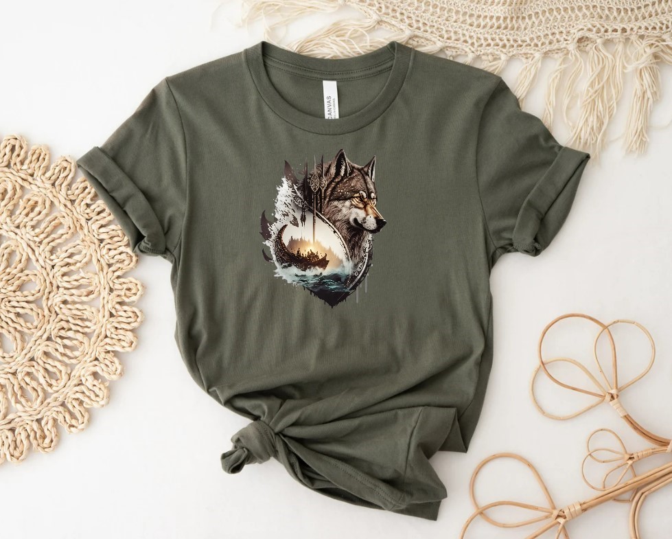 Loup Viking Bateau transfert thermocollant impression dtf flex textile t-shirt homme femme enfant sweat jeans pull veste