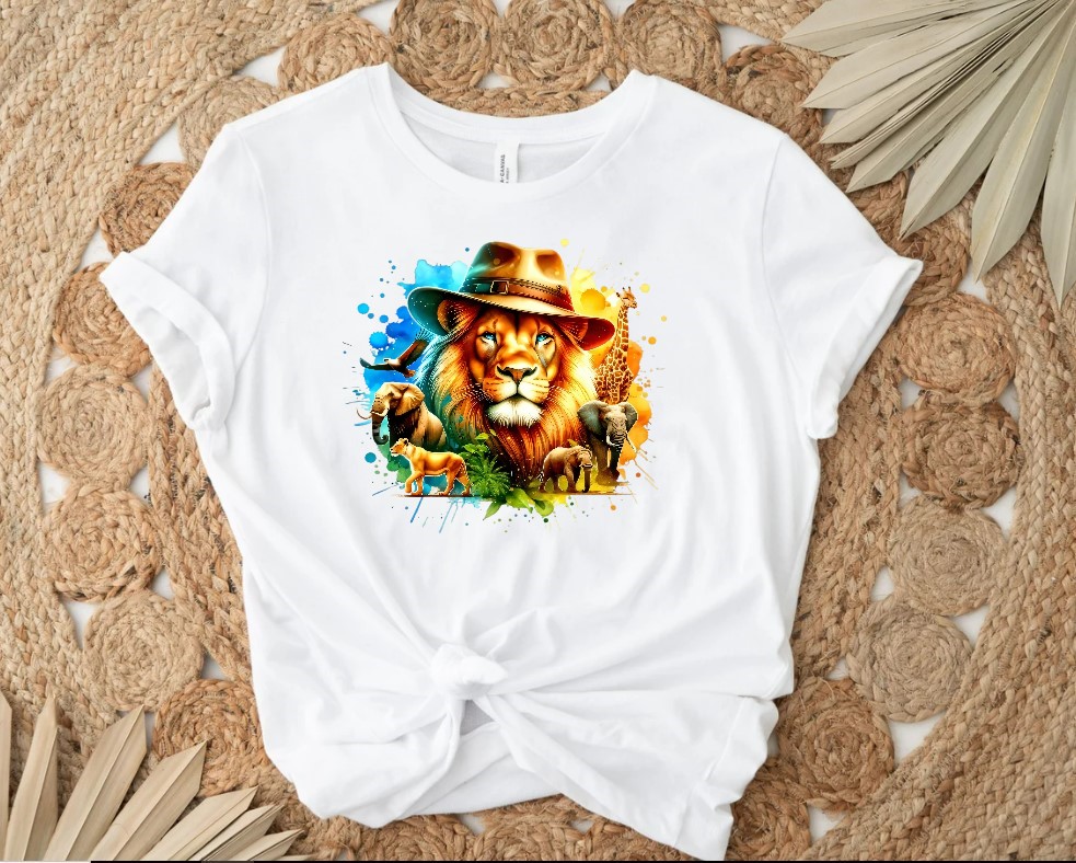 Animaux Sauvages Lion Chapeau transfert thermocollant impression dtf flex textile -tshirt femme homme enfnat veste jeans sweat pull