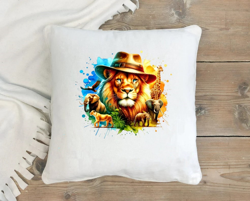 Animaux Sauvages Lion Chapeau transfert thermocollant impression dtf flex textile coussin accessoires déco oreillers