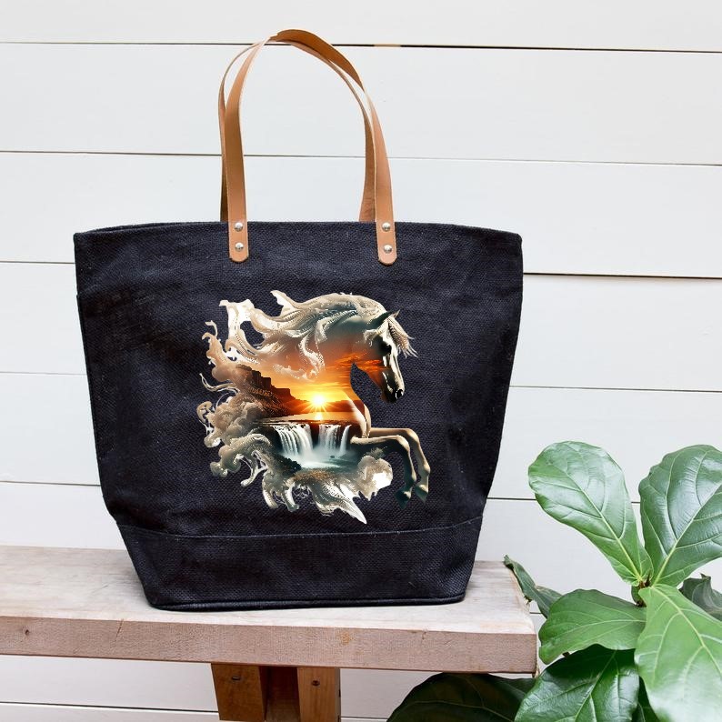 Cheval Paysage Cascade transfert thermocollant impression dtf flex textile sac shopping sport dos voyage plage
