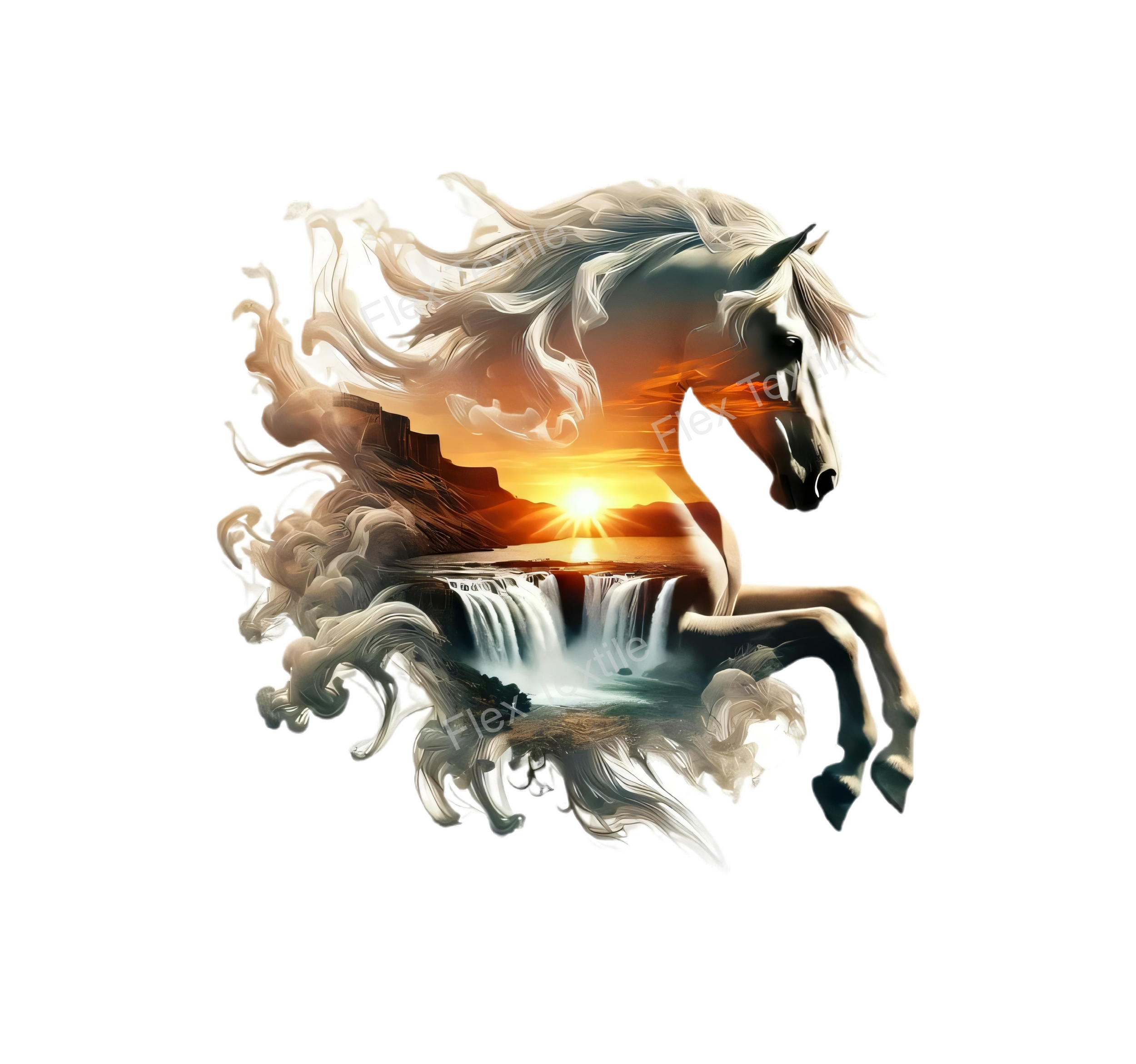 Cheval Paysage Cascade transfert thermocollant impression dtf flex textile
