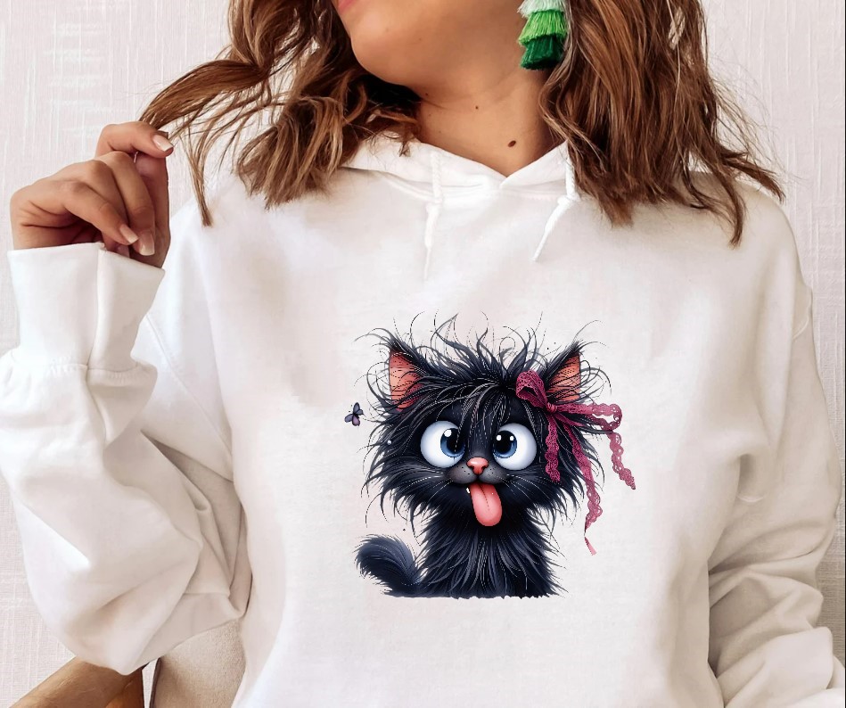 Chat Noeud Dentelle Langue transfert thermocollant impression dtf flex textile t-shirt homme femme entfant sweat pull jeans veste