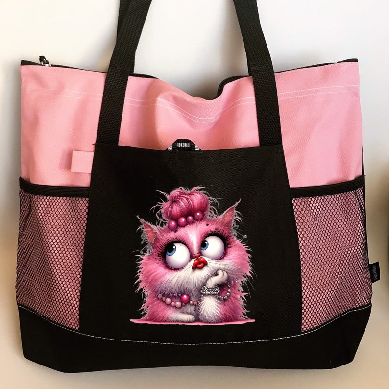 Chat Rose Chignon Bijoux transfert thermocollant impression dtf flex textile sac shopping plage dos voyage