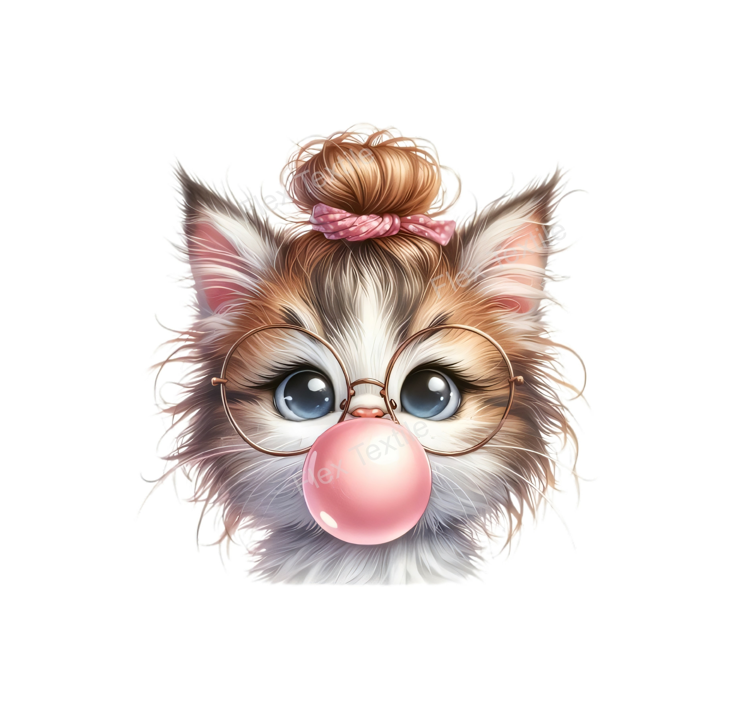 Chat Chignon Bulle transfert thermocollant impression dtf flex textile
