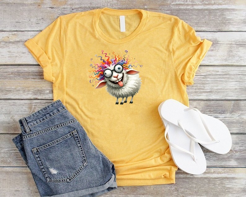 mouton cheveux humour transfert thermocollant impression dtf flex textile t-shirt femme enfant homme pull sweat veste jeans