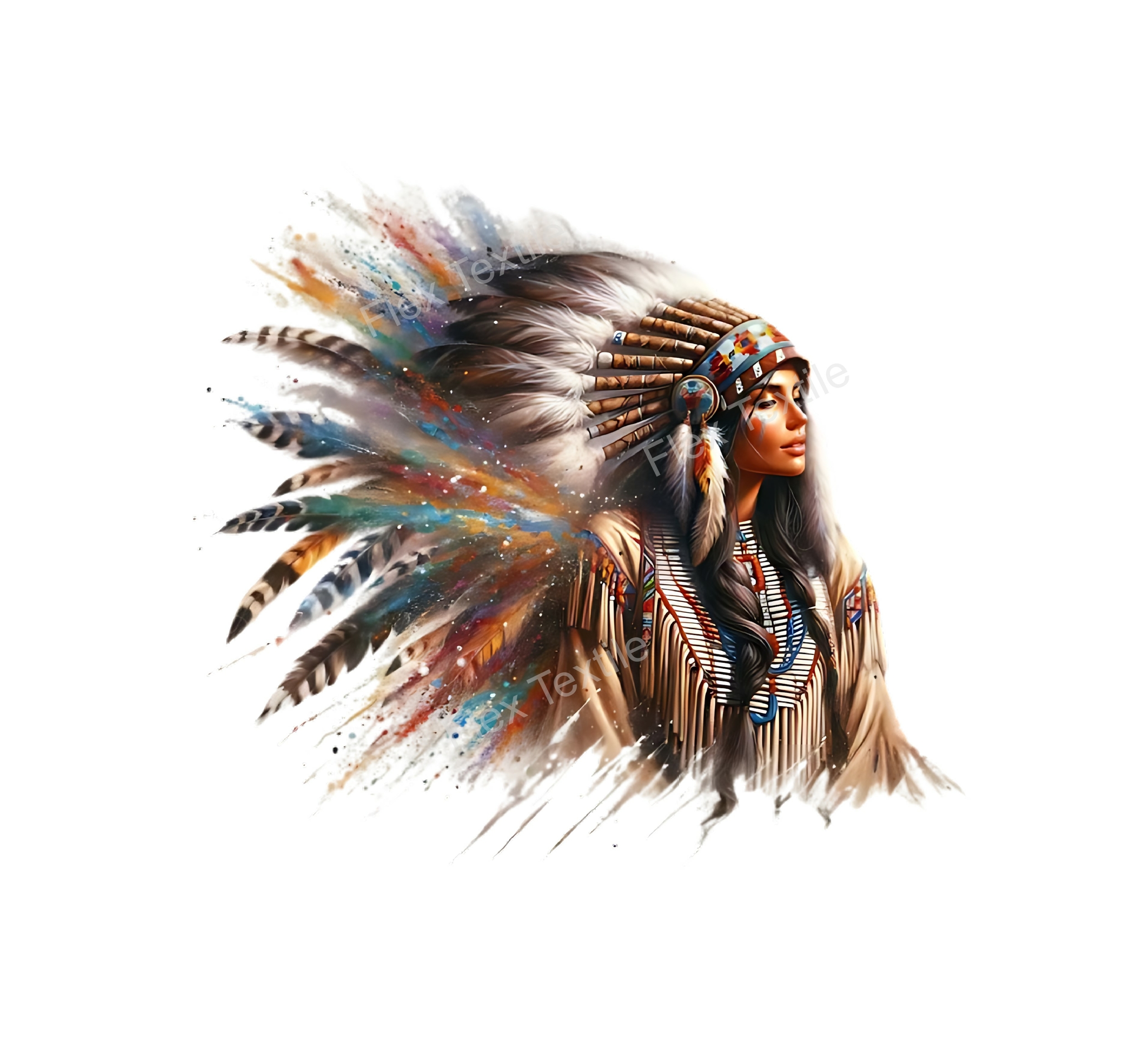 femme amérindienne plumes transfert thermocollant impression dtf flex textile