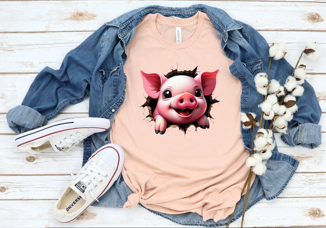 tête cochon humour transfert thermocollant impression dtf flex textile t-shirt femme enfant homme sweat pull jeans veste