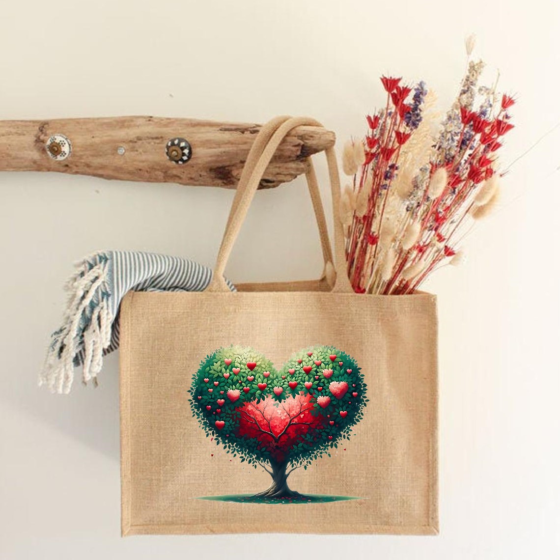 arbre coeurs transfert thermocollant impression dtf lfex textile sac shopping dos voyage plage sport mains