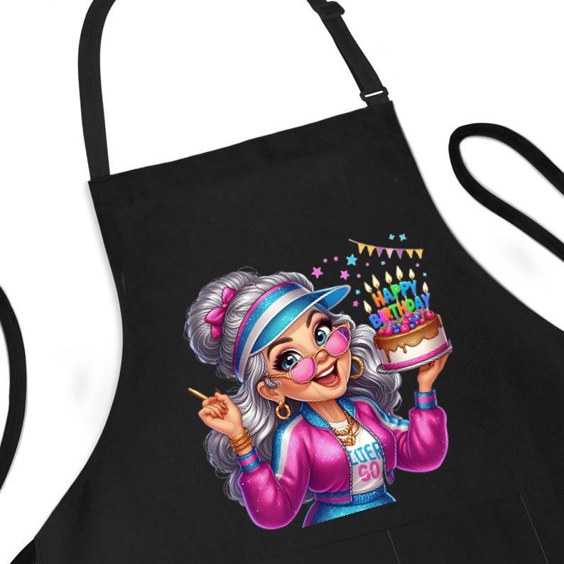 Mamie gâteau anniversaire transfert thermocollant impression dtf flex textile tablier accessoires déco