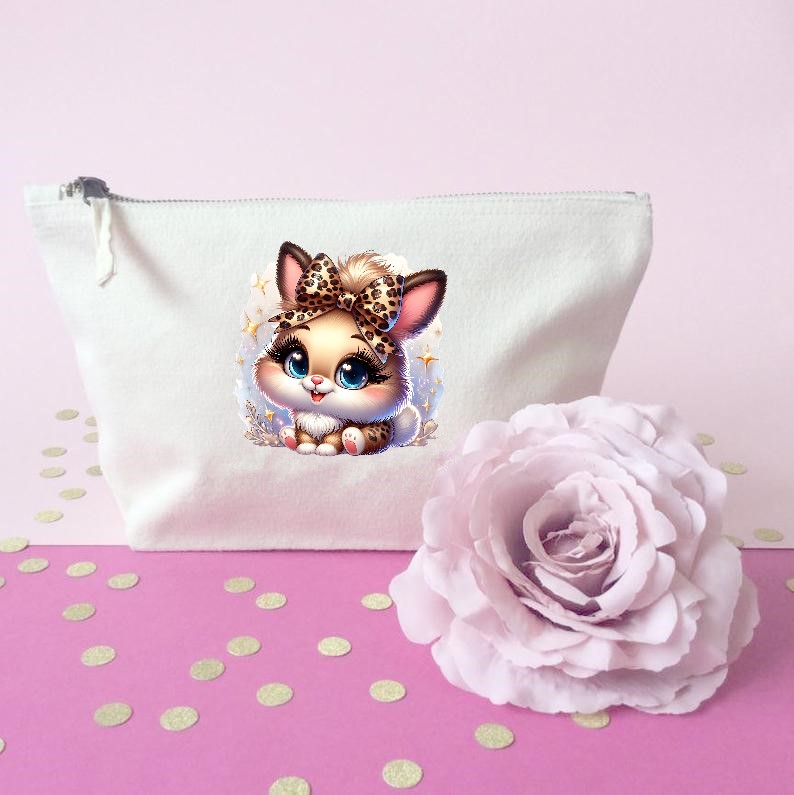 lapin noeud léopard transfert thermocollant impression dtf flex textile trousse maquillage école accessoires déco oreillers coussin pouf