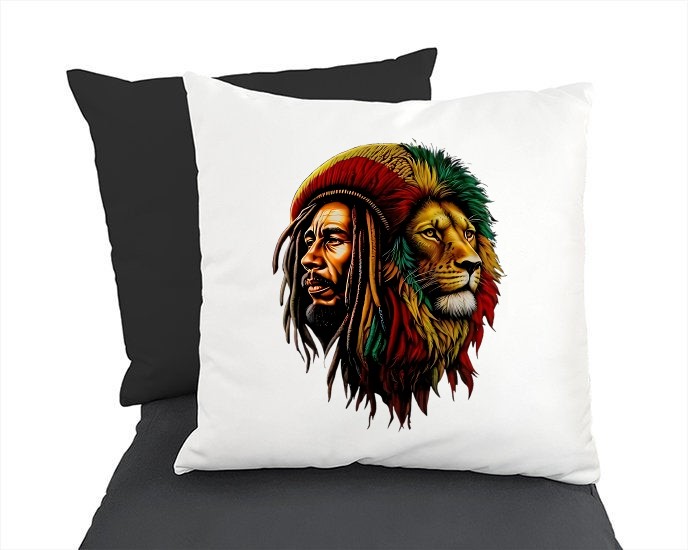 bob marley lion transfert thermocollant impression dtf flex textile accessoires déco coussin oreillers
