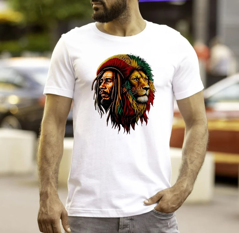 bob marley lion transfert thermocollant impression dtf flex textile t-shirt homme débardeur sweat veste jeans blouson