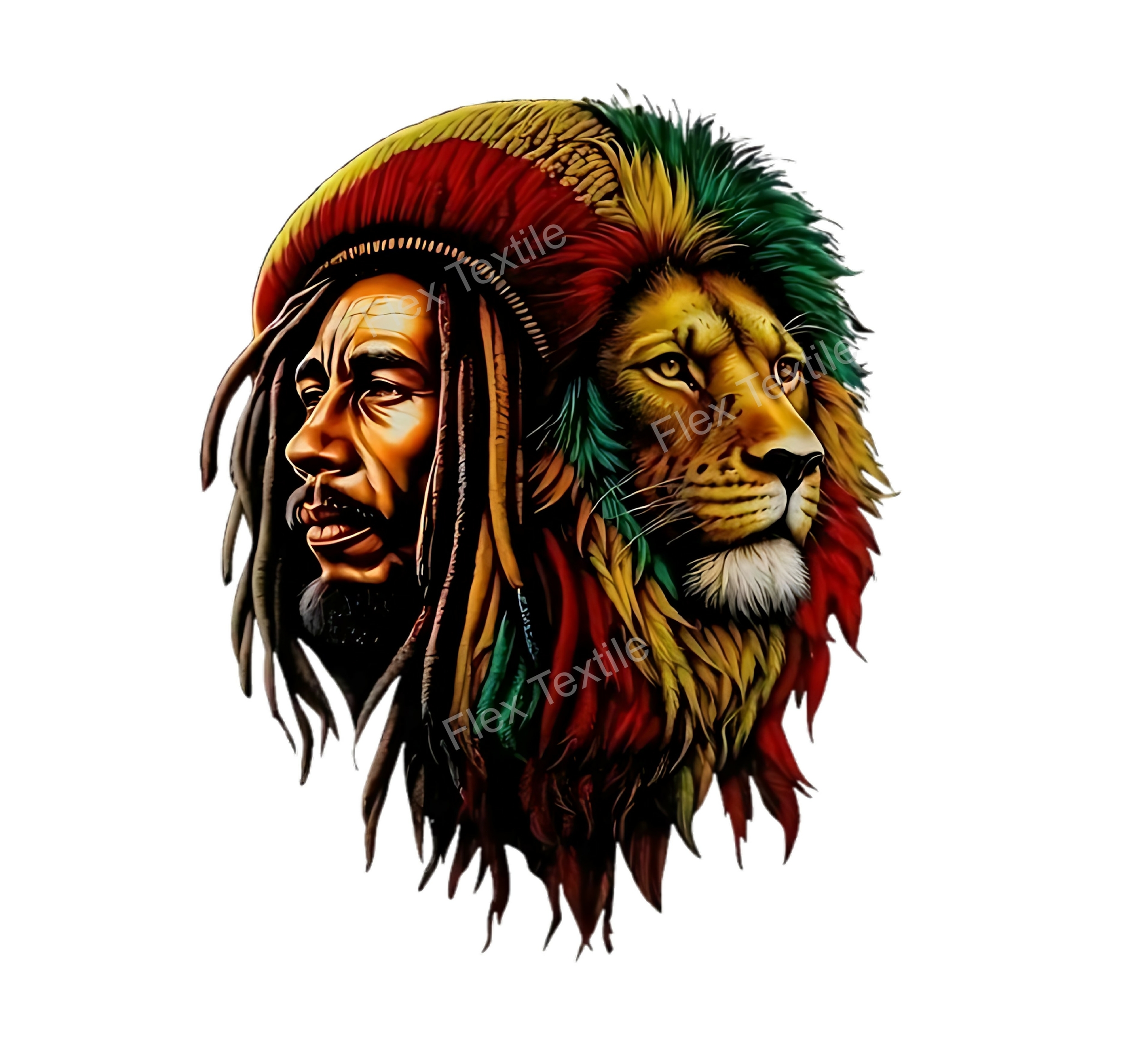 bob marley lion transfert thermocollant impression dtf flex textile