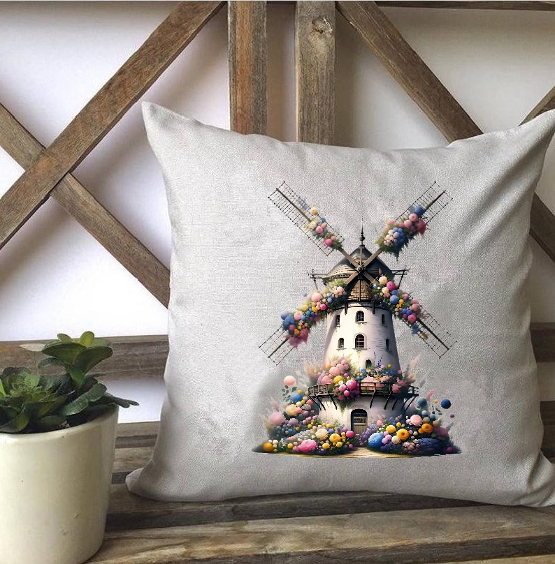 moulin fleurs transfert thermocollant impression dtf flex textile oreillers coussin accessoires déco