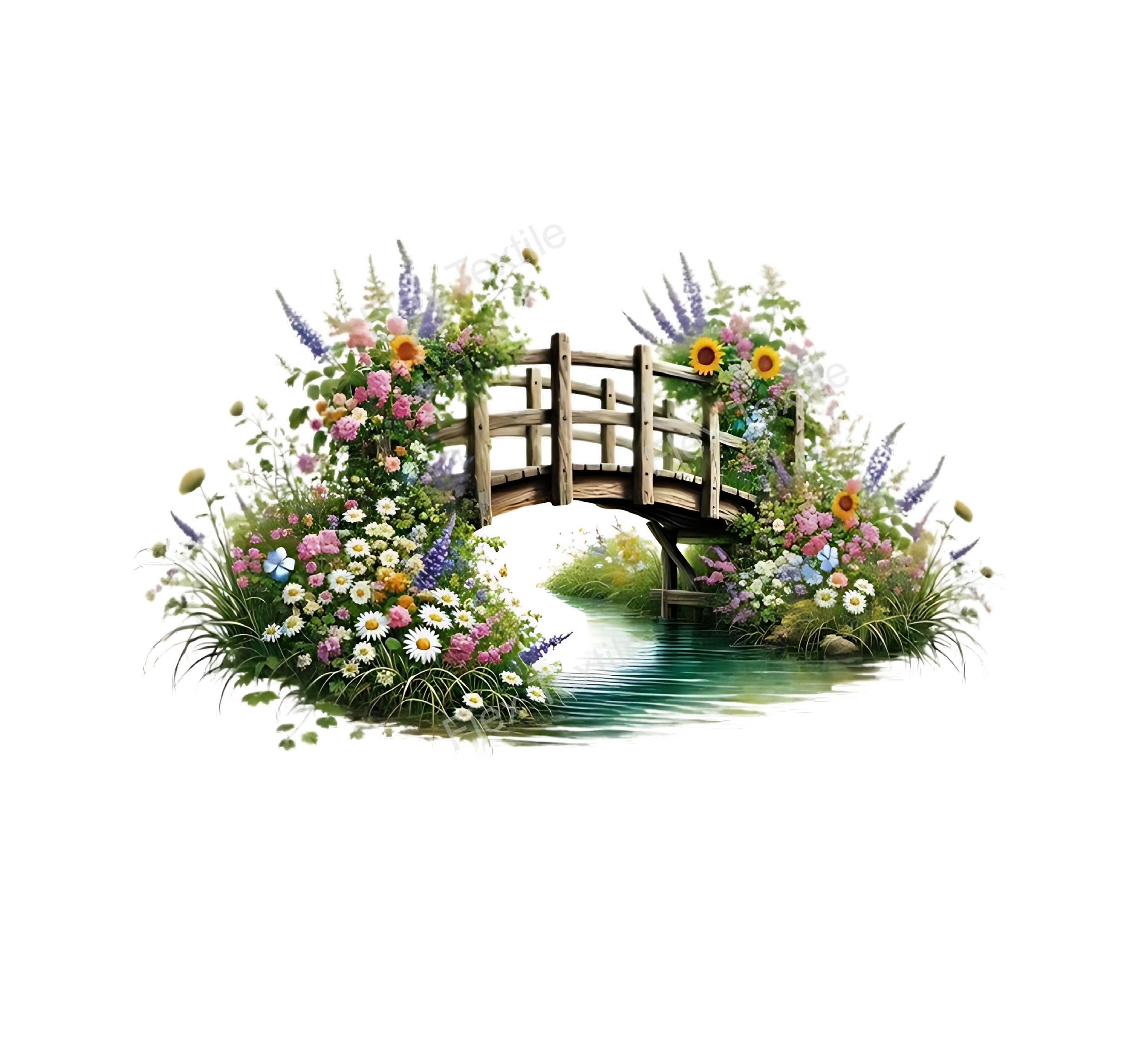 pont bois fleurs transfert thermocollant impression dtf flex textile