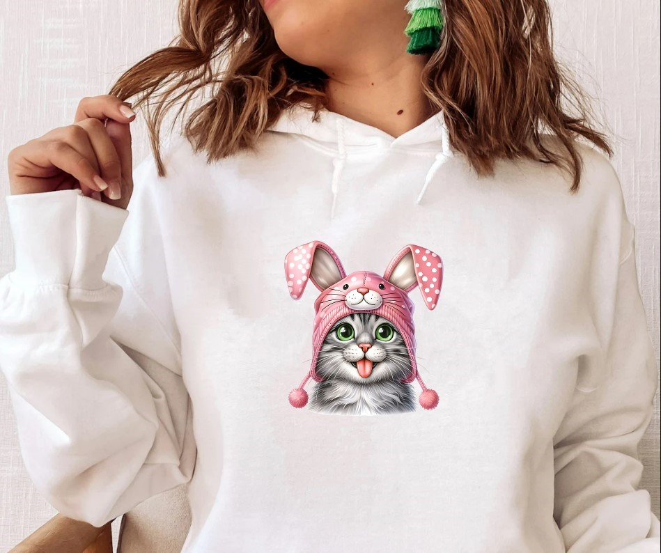 Chat Lapin Humour Transfert Thermocollant Impression DTF Flex Textile t-shirt homme femme enfant sweat top pull