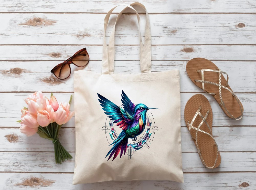 Oiseau Colibri bleu transfert thermocollant impression dtf flex textile sac shopping dos mains voyage plage sport
