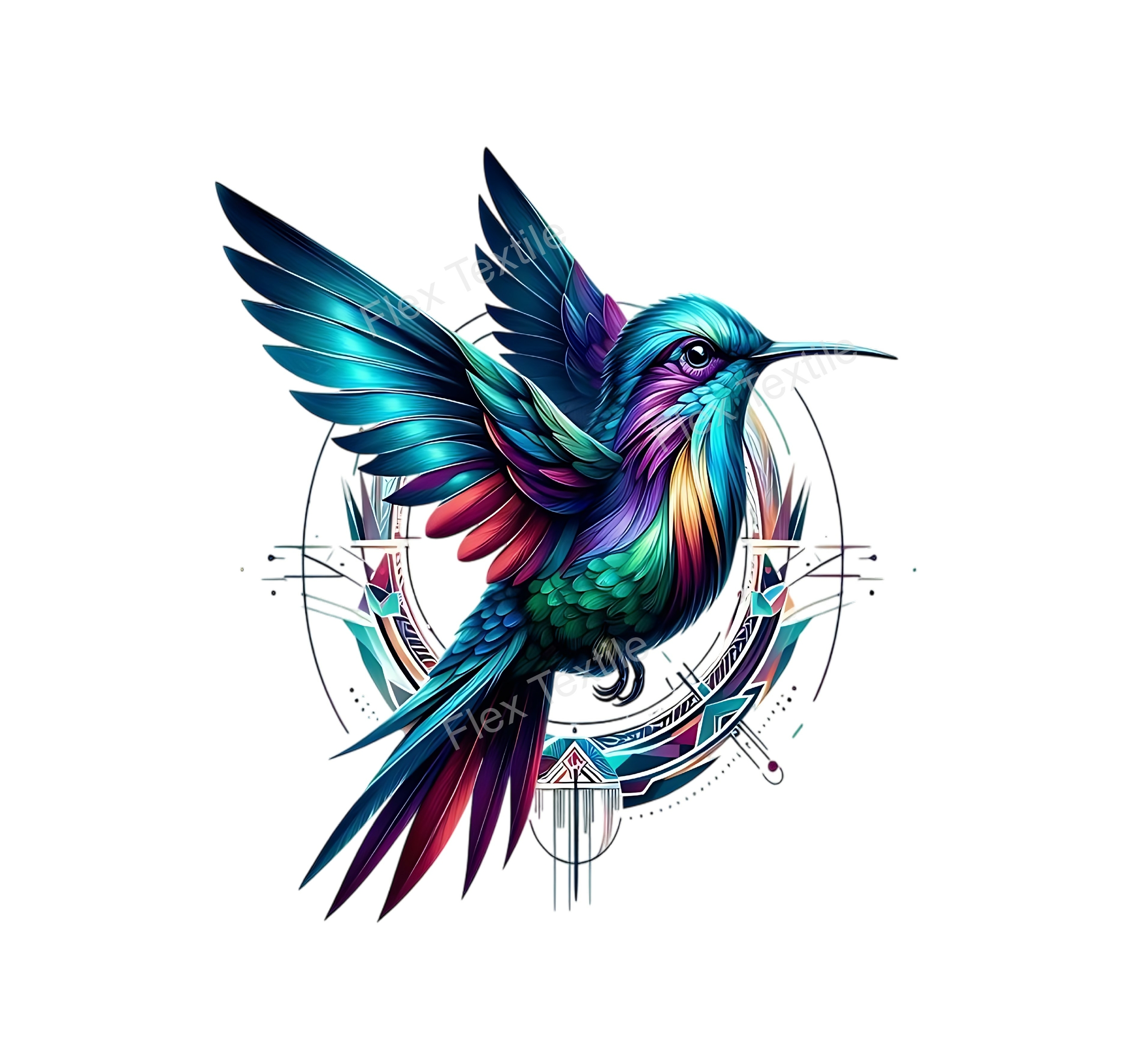 Oiseau Colibri bleu transfert thermocollant impression dtf flex textile