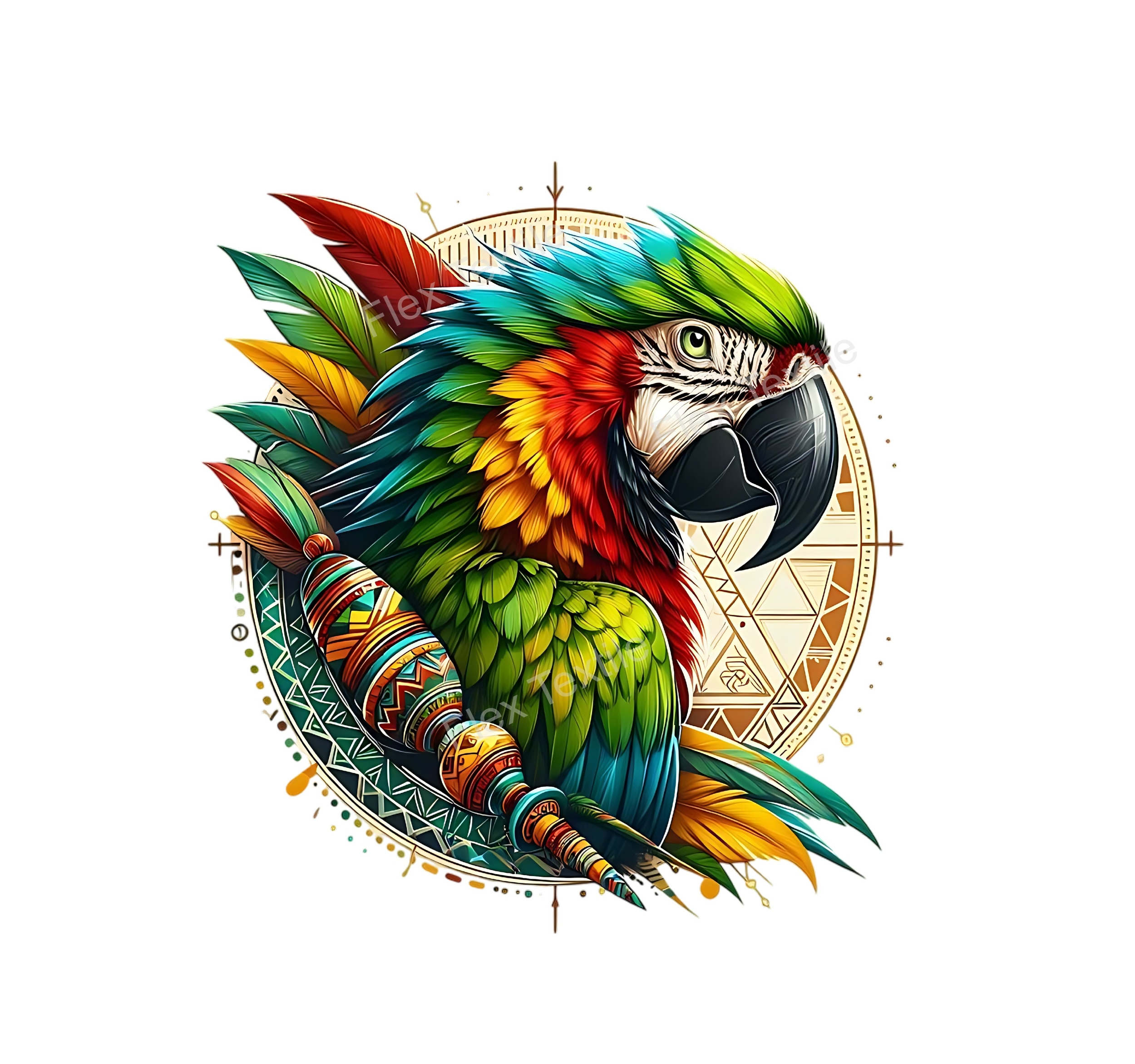 Perroquet Plumes Bleu vert Rouge transfert thermocollant impression dtf flex textile