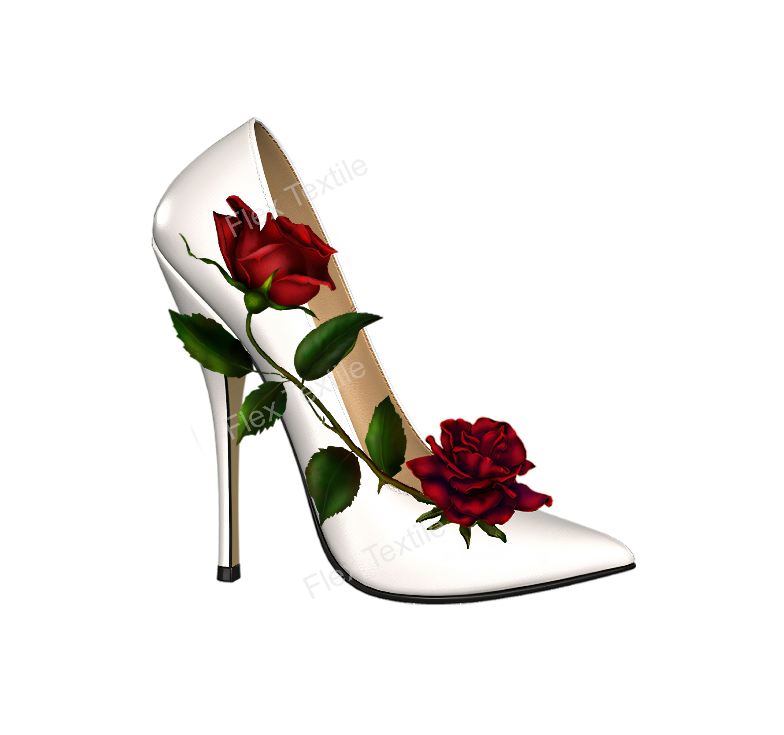 Chaussure blanche roses transfert thermocollant impression dtf flex textile