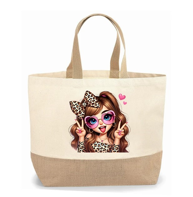 Femme Lunettes Coeurs Léopard transfert thermocollznt impression dtf flex textile sac dos plage voyage shopping mains sport