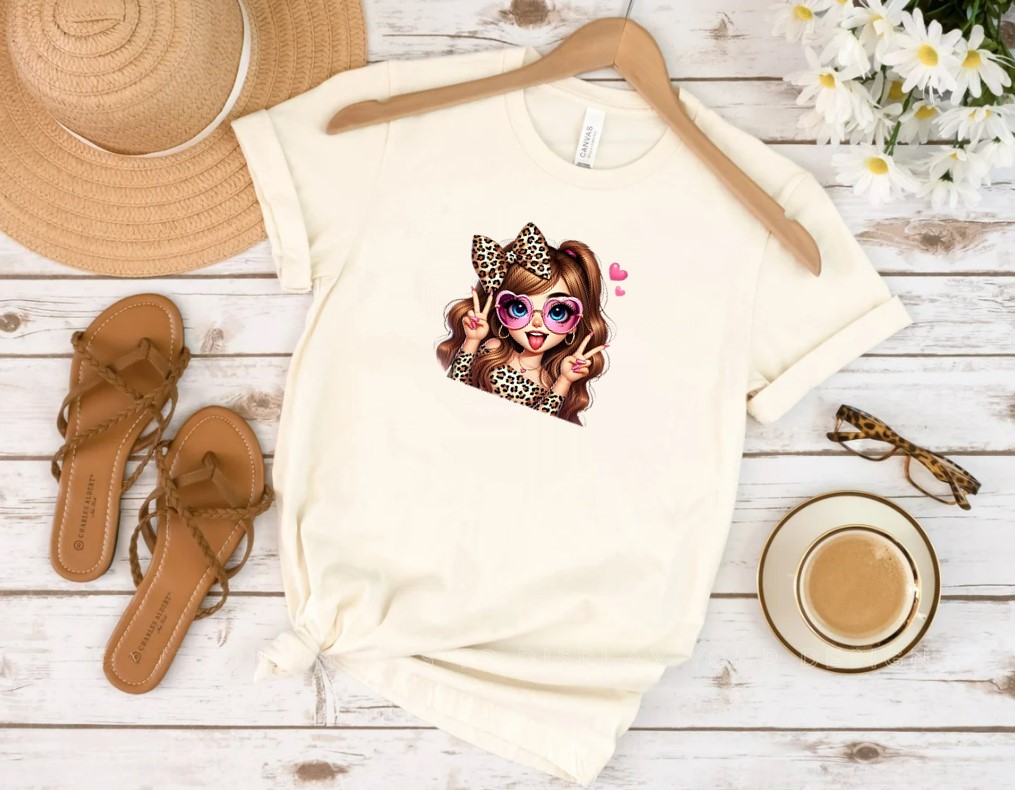 Femme Lunettes Coeurs Léopard transfert thermocollznt impression dtf flex textile t-shirt femme enfant homme top jeans veste sweat pull