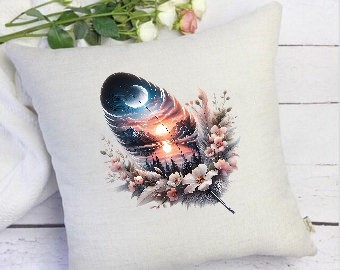 Plume Paysage Montagnes Lac Fleurs transfert thermocollant impression dtf flex textile accessoires déco oreillers coussin
