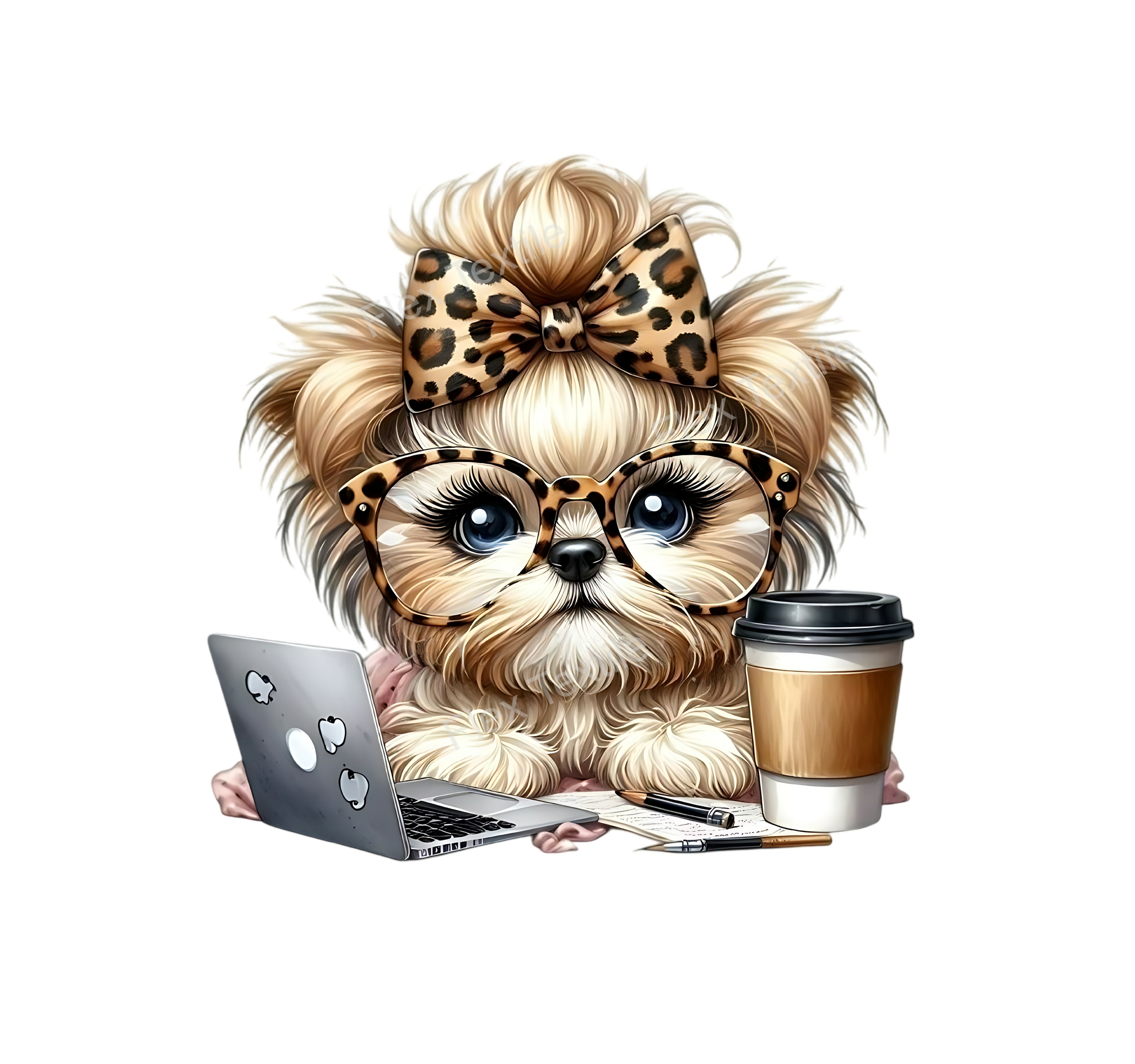 Chien Pc Café Lunettes transfert thermocollant impression dtf flex textile