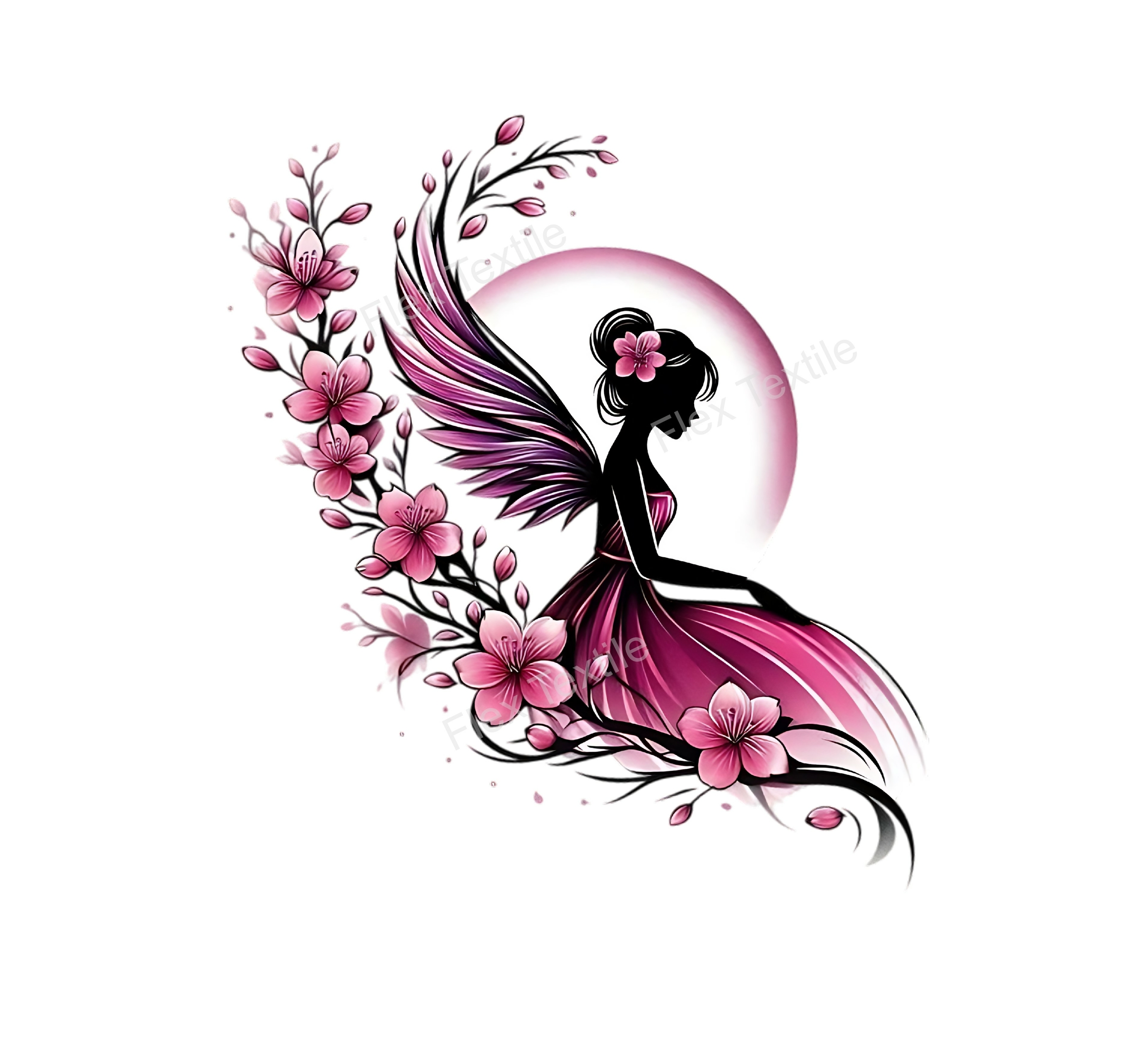 Fée Branche Fleurs transfert thermocollant impression dtf flex textile