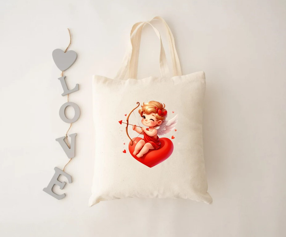 Cupidon Coeur transfert thermocollant impression dtf flex textile sac shopping sport dos voyage plage mains