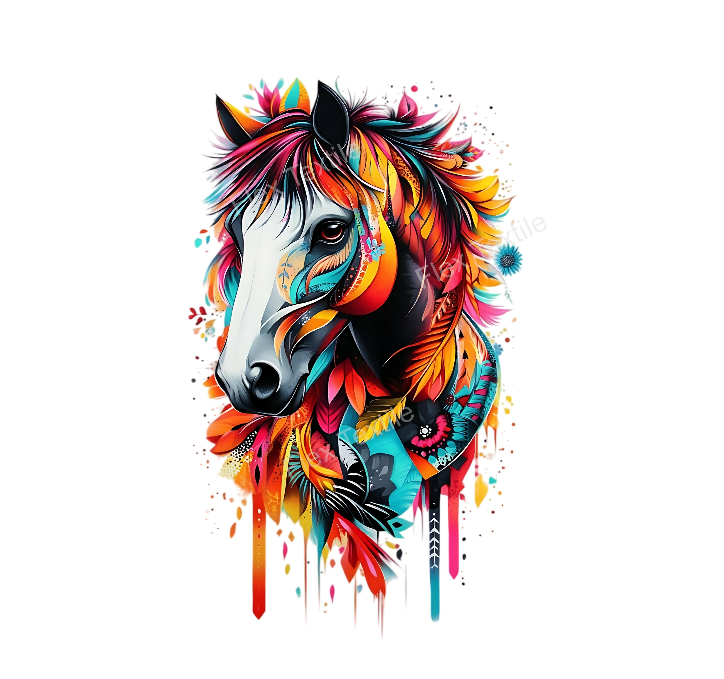 Magnifique Tête Cheval Couleurs transfert thermocollant impression dtf flex textile