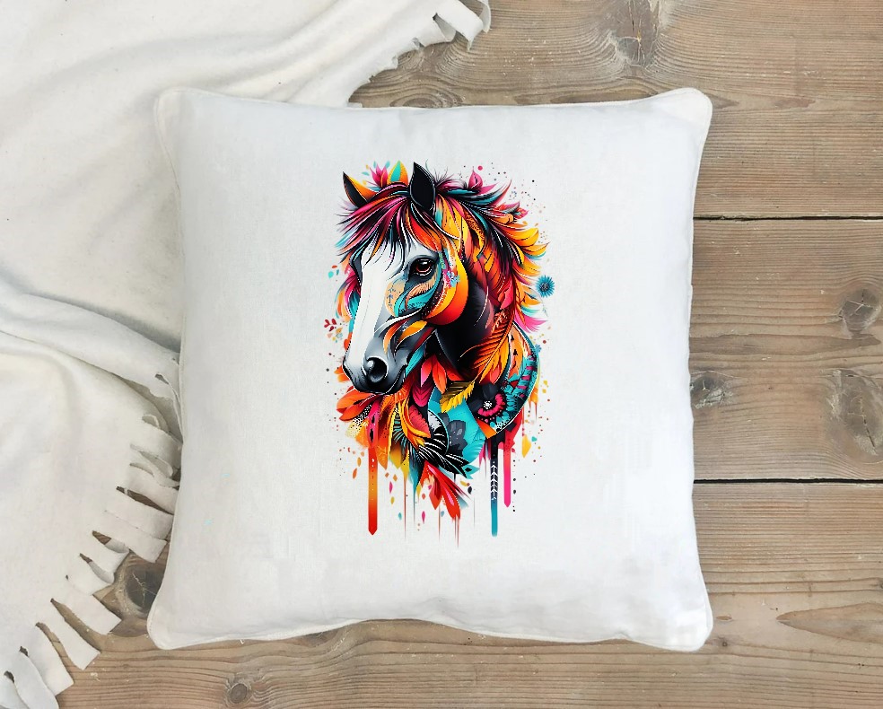 Magnifique Tête Cheval Couleurs transfert thermocollant impression dtf flex textile coussin accessoires déco oreilles