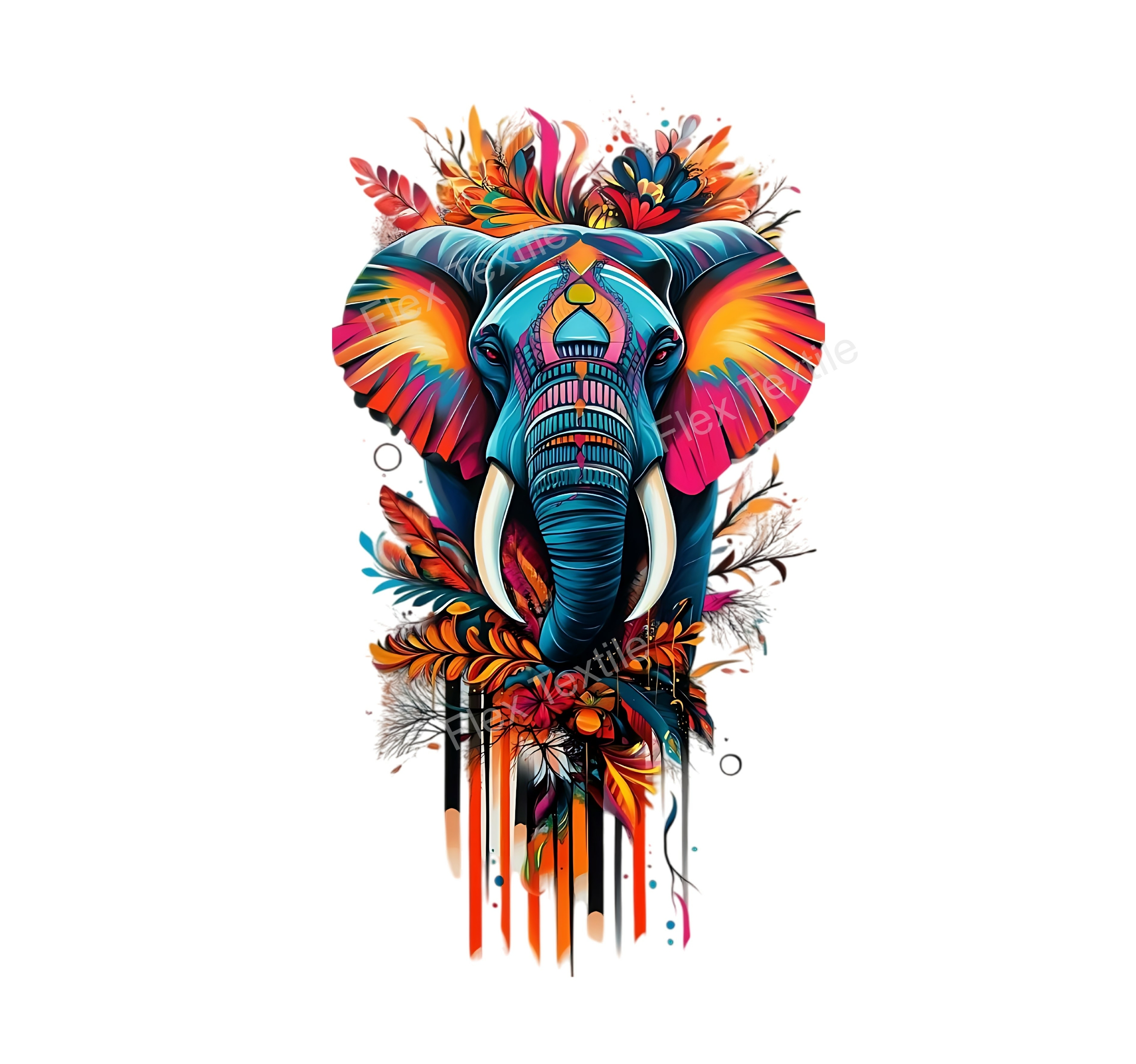 Eléphant Fleurs Feuilles Couleurs transfert thermocollant impression dtf flex textile
