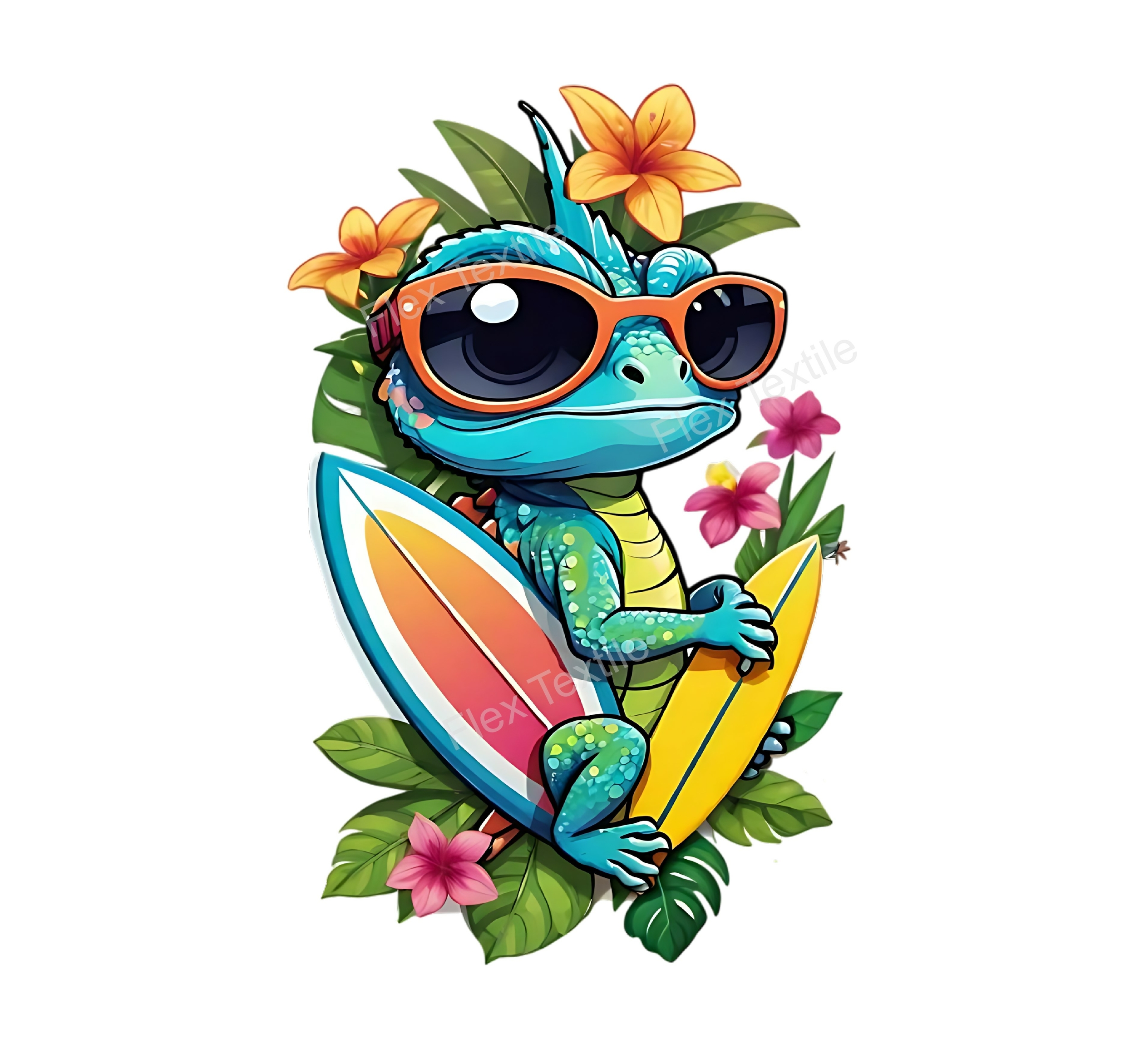 Lézard Fleurs Planches Lunettes transfert thermocollant impression dtf flex textile