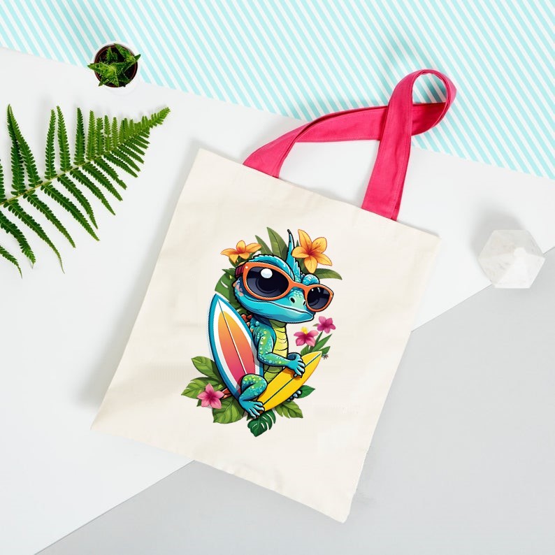 Lézard Fleurs Planches Lunettes transfert thermocollant impression dtf flex textile sac shopping plage voyage dos sport