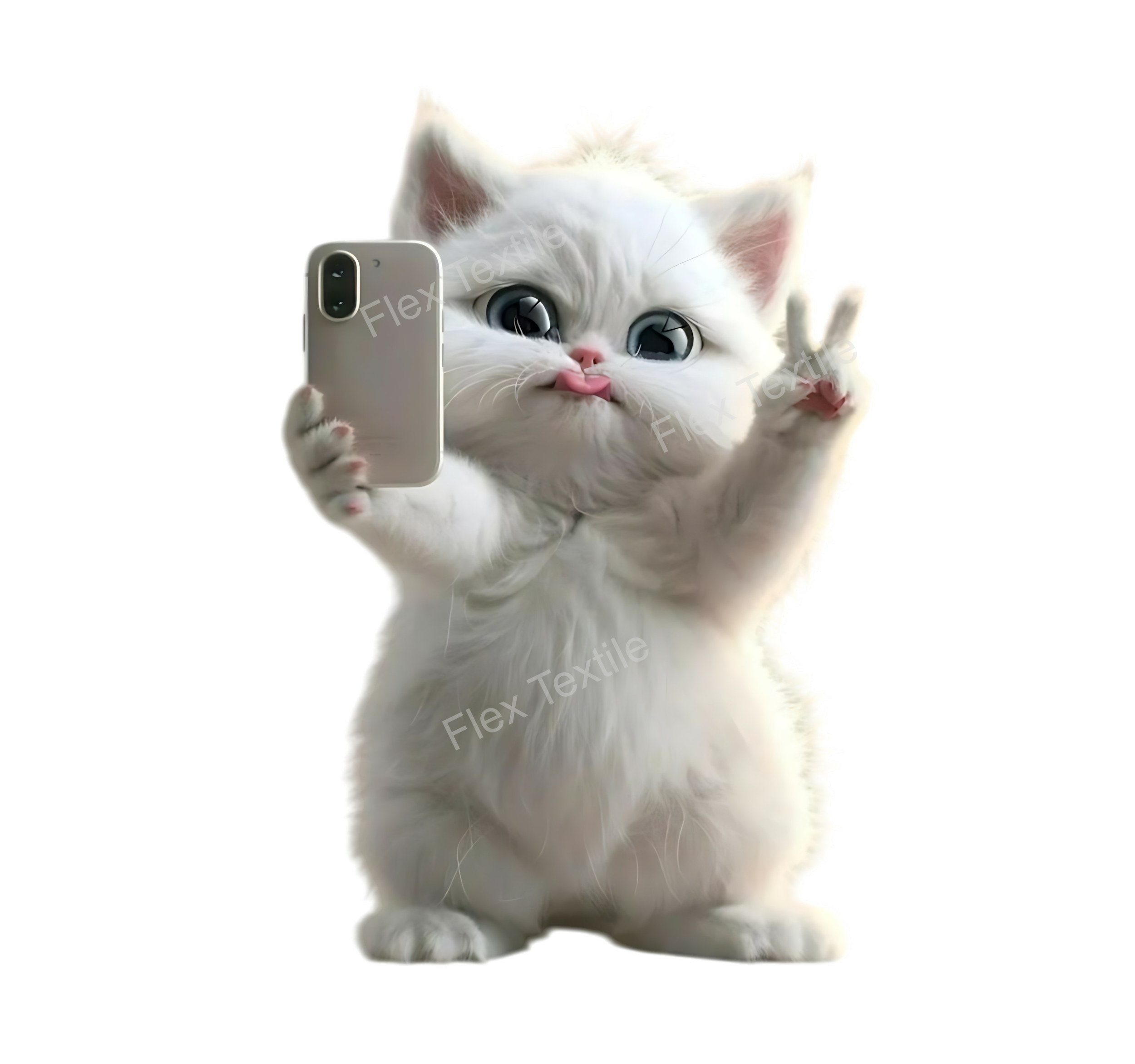 Chat Blanc Selfie transfert thermocollant impression dtf flex textile