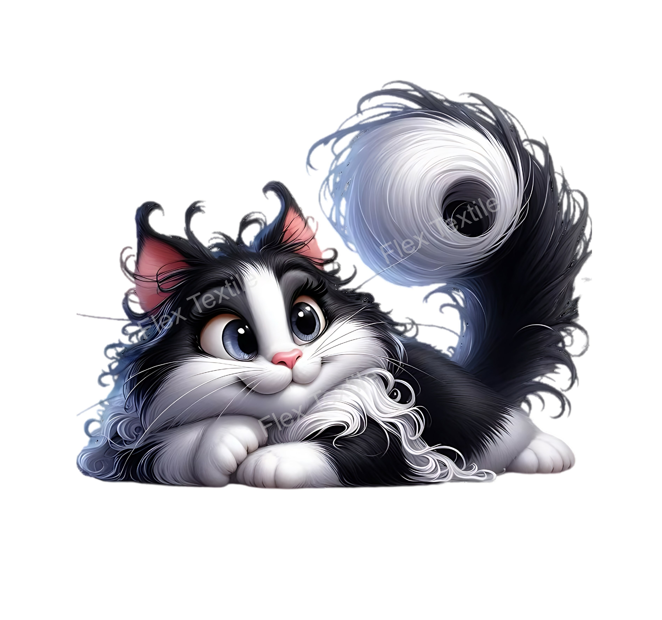 Chat Allongé Noir Blanc Transfert Thermocollant Impression dtf flex textile